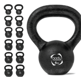 Gusseisen Kettlebell mit einem Gewicht von 6 kg, schwarz, runde Form, griffiger, breiter Griff für sicheres Training und vielseitige Übungen