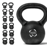Schwarze Kettlebell aus Gusseisen mit 8 kg, runde Form, strukturierte Oberfläche und ergonomischer Griff für effektives Training