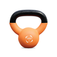 2 kg Kettlebell mit orangefarbener Neoprenbeschichtung, schwarzem Griff, runder Form und rutschfester Oberfläche für sicheres Training