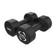 Schwarze Neopren-Hanteln mit einem Gewicht von 10 kg, sechseckiger Form, rutschfester Oberfläche und markantem Logo für verbesserten Grip und Komfort