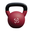 Rote 24 kg Neopren-Kettlebell mit schwarzem Griff, runde Form, matte Oberfläche und auffälligem Logo für effektives Training