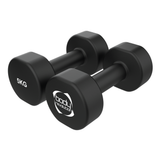 Schwarze Neopren-Hanteln mit einem Gewicht von 2 x 5 kg, sechseckige Form, rutschfeste Oberfläche für sicheren Halt während des Trainings