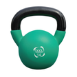 Grüne Neopren Kettlebell mit schwarzem Griff, 14 kg schwer, runde Form, rutschfeste Oberfläche für sicheren Halt während des Trainings