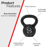 Gusseisen-Kettlebell mit 2 kg, robust, große, bequeme Griff, flacher Boden zum Verhindern des Rollens, schützende Lackierung für Böden