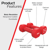 Rote Neopren-Hanteln mit 2 kg, hexagonales Design, wasserabweisend, rutschfeste Oberfläche, ideal für Fitness und Krafttraining