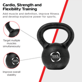 Gusseisen Kettlebell mit schwarzer, strukturierter Oberfläche, 28 kg schwer, ideal für Kraft- und Flexibilitätstraining, ergonomischer Griff für Stabilität