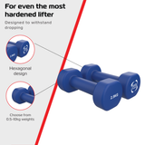 Neopren-Hanteln in leuchtendem Blau, hexagonales Design, 2 x 2,5 kg, rutschfeste Griffe für sicheren Halt, ideal für Krafttraining und Fitness