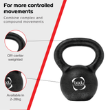 Gusseisen Kettlebell mit 10 kg, schwarz, runde Form, dickem Griff für sicheren Halt, ideal für komplexe Bewegungen und Krafttraining