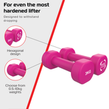 Neopren-Hanteln in leuchtendem Pink, hexagonales Design, 2 x 3 kg, rutschfeste Griffe, ideal für Krafttraining und Fitnessübungen