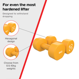 Neopren-Hanteln in leuchtendem Orange, hexagonales Design, 2 x 6 kg, ideal für Krafttraining, rutschfeste Oberfläche für besseren Halt