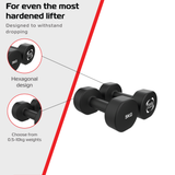Schwarze Neopren-Hanteln mit hexagonalem Design, jeweils 5 kg, ideal für sicheres Heben und vielseitiges Training, rutschfeste Griffe