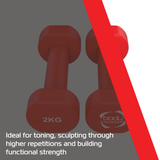 Rote Neopren-Hanteln mit 2 kg, ideal für Krafttraining, mit rutschfester Oberfläche und ergonomischem Design für besseren Halt