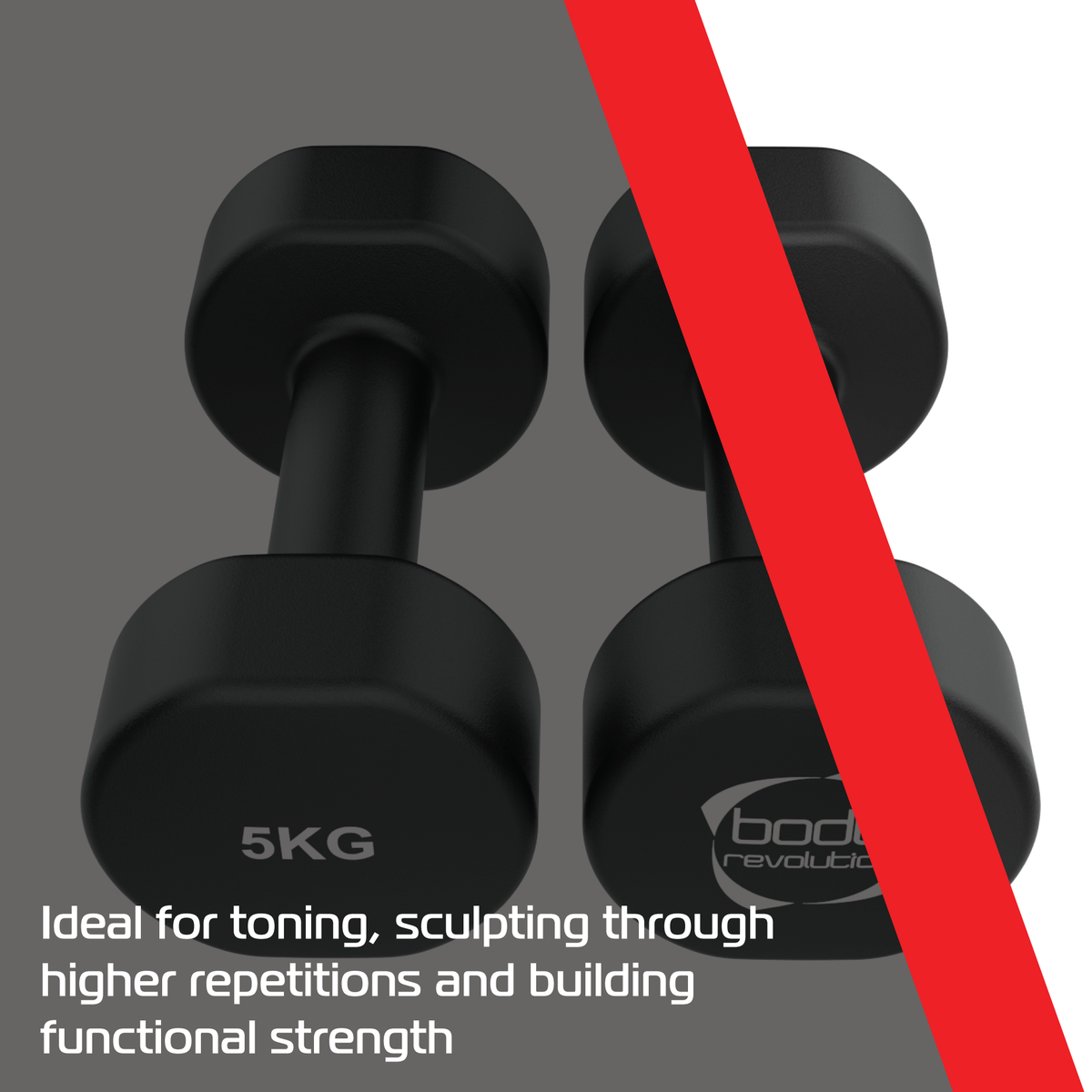 Schwarze Neopren-Hanteln mit 5 kg, ideal für Krafttraining, mit rutschfester Oberfläche und kompaktem Design für besseren Halt und Komfort