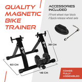 Flüssigkeits-Rollentrainer Velo Pro in Schwarz mit stabiler Matte, robustem Metallrahmen und kompakten Abmessungen für effektives Indoor-Training
