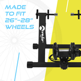 Schwarzer magnetischer Rollentrainer von Velo Pro, geeignet für 26"-28" Räder, mit stabiler Metallkonstruktion und verstellbaren Halterungen