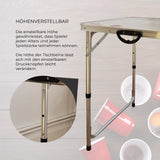 Höhenverstellbarer Bier Pong Tisch mit stabilen Aluminiumbeinen, rotem Spielfeld und praktischen Druckknöpfen zur einfachen Anpassung der Höhe