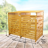 Mülltonnenverkleidung aus hellem Holz mit horizontalen Lamellen, bietet Platz für zwei Mülltonnen, wetterfest und robust, ideal für den Außenbereich