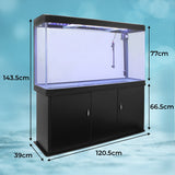 Schwarzes 300 Liter Aquarium-Komplettset mit transparentem Glas, beleuchtet, auf einem stabilen Unterschrank, ideal für Aquarienliebhaber