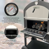 KuKoo Outdoor Pizzaofen mit Temperaturanzeige, Edelstahlfront, Holzablage und Sichtfenster für das perfekte Kocherlebnis im Freien