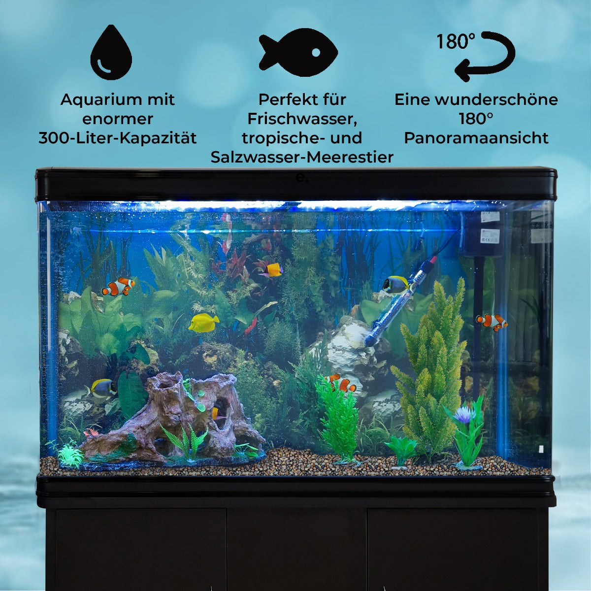 Aquarium Starter Komplettset mit 300-Liter-Kapazität, bunten Fischen, lebendigen Pflanzen und natürlichem Kies, ideal für Süß- und Salzwasser