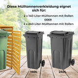 Mülltonnenverkleidung aus hellem Holz, passend für zwei Mülltonnen (140L oder 240L) mit Rollen, bietet eine ansprechende und praktische Lösung zur Abfallverkleidung