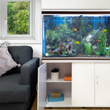 300L Aquarium Komplettset in Weiß mit Unterschrank, lebendige Fische, bunte Pflanzen und natürlicher Dekoration, ideal für Wohnräume
