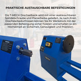 T-Mech Drechselbank in leuchtendem Blau mit austauschbaren Befestigungen, Spindelschraube und Planscheibe für präzises Drechseln und Sicherheit