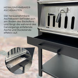 Herausnehmbare Aschekasten des KuKoo Outdoor Pizzaofens, aus Edelstahl und Schwarz, zur effektiven Sammlung von Asche und Rückständen während des Garvorgangs