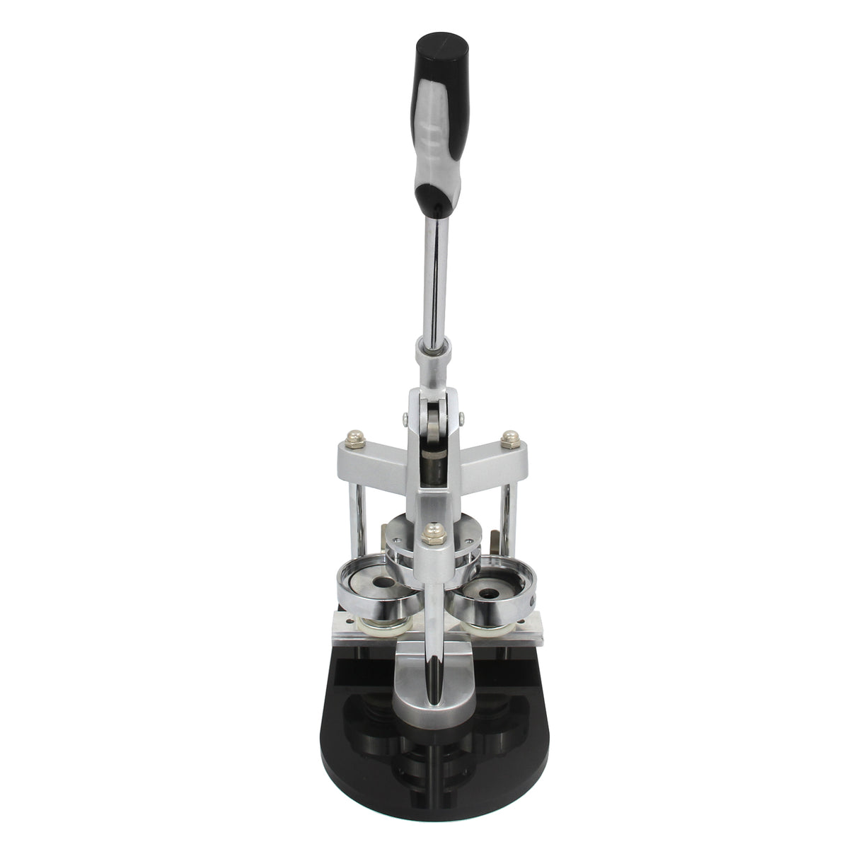 Hochwertige PixMax 58mm Buttonpresse aus robustem Metall mit glänzender Oberfläche, ergonomischem Griff und stabiler Basis für präzise Abzeichenherstellung