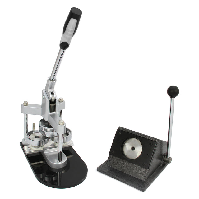 Hochwertige PixMax 37mm Buttonmaschine in Silber und Schwarz, mit robustem Griff und stabiler Basis für präzises Anfertigen von Buttons