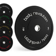 Schwarzes Bumper-Platten-Set von Body Revolution mit verschiedenen Gewichten, darunter 5 kg, 10 kg, 15 kg und 25 kg, ideal für das Gewichtstraining