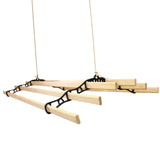 Deckentrockner aus hellem Holz mit schwarzem Metallrahmen, fünf stabile Leisten, ideal zum Trocknen von Wäsche, schwebend montierbar, 1,2 m lang