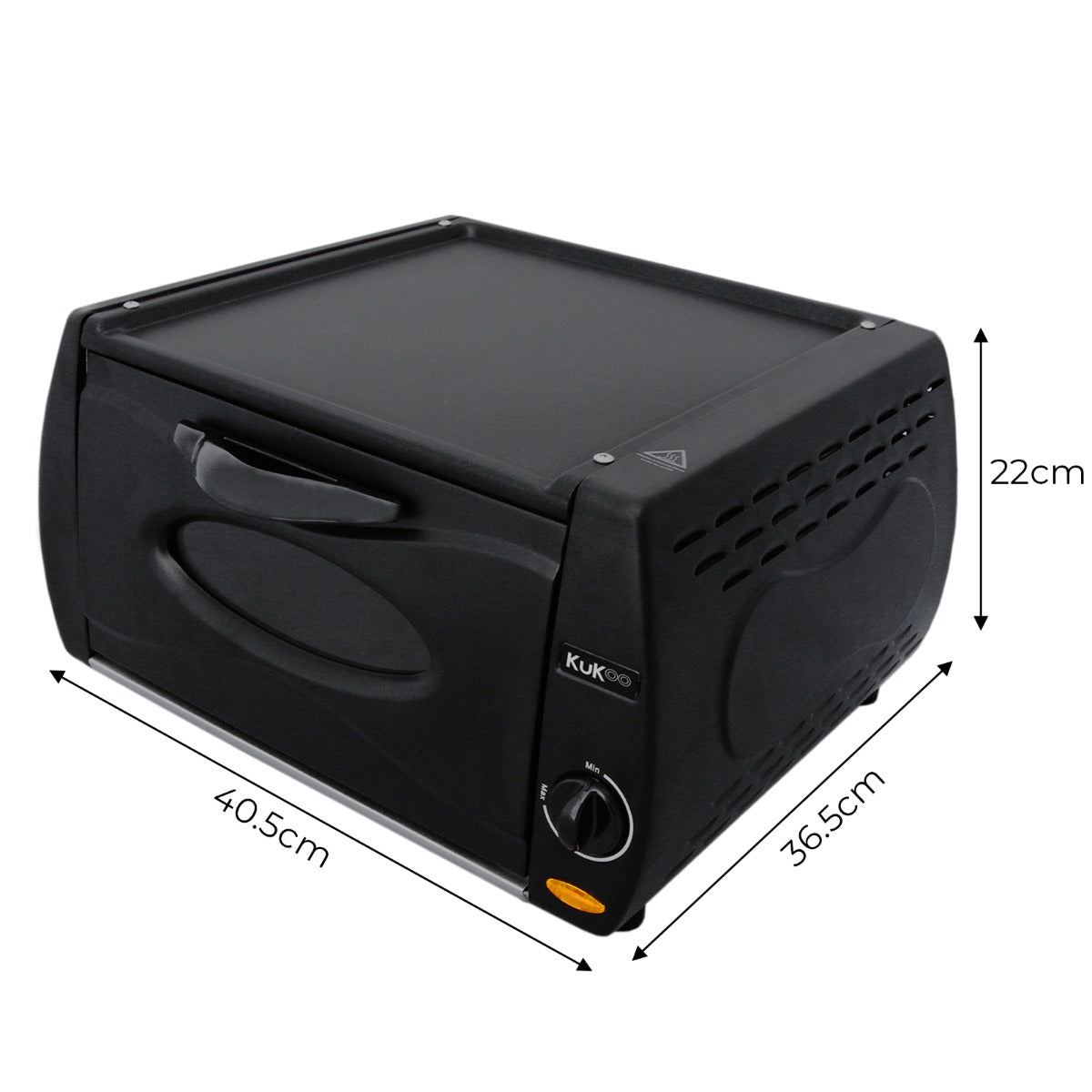 Kompakter Mini Tandoor Ofen in Schwarz mit abgerundeten Kanten, praktischen Griffen und Temperaturregler, ideal für das Grillen und Backen
