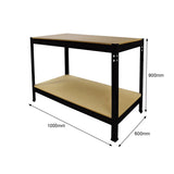 Schwarze Q-Rax Werkbank mit einer stabilen MDF-Oberfläche, Maße 100x60 cm, Höhe 90 cm, ideal für Werkstätten und Garagen