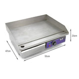 Edelstahl-Gastro-Griddle-Platte mit einer glatten, silbernen Oberfläche, 55 cm breit, 47 cm tief und 23 cm hoch, ideal für Grillgerichte und Braten