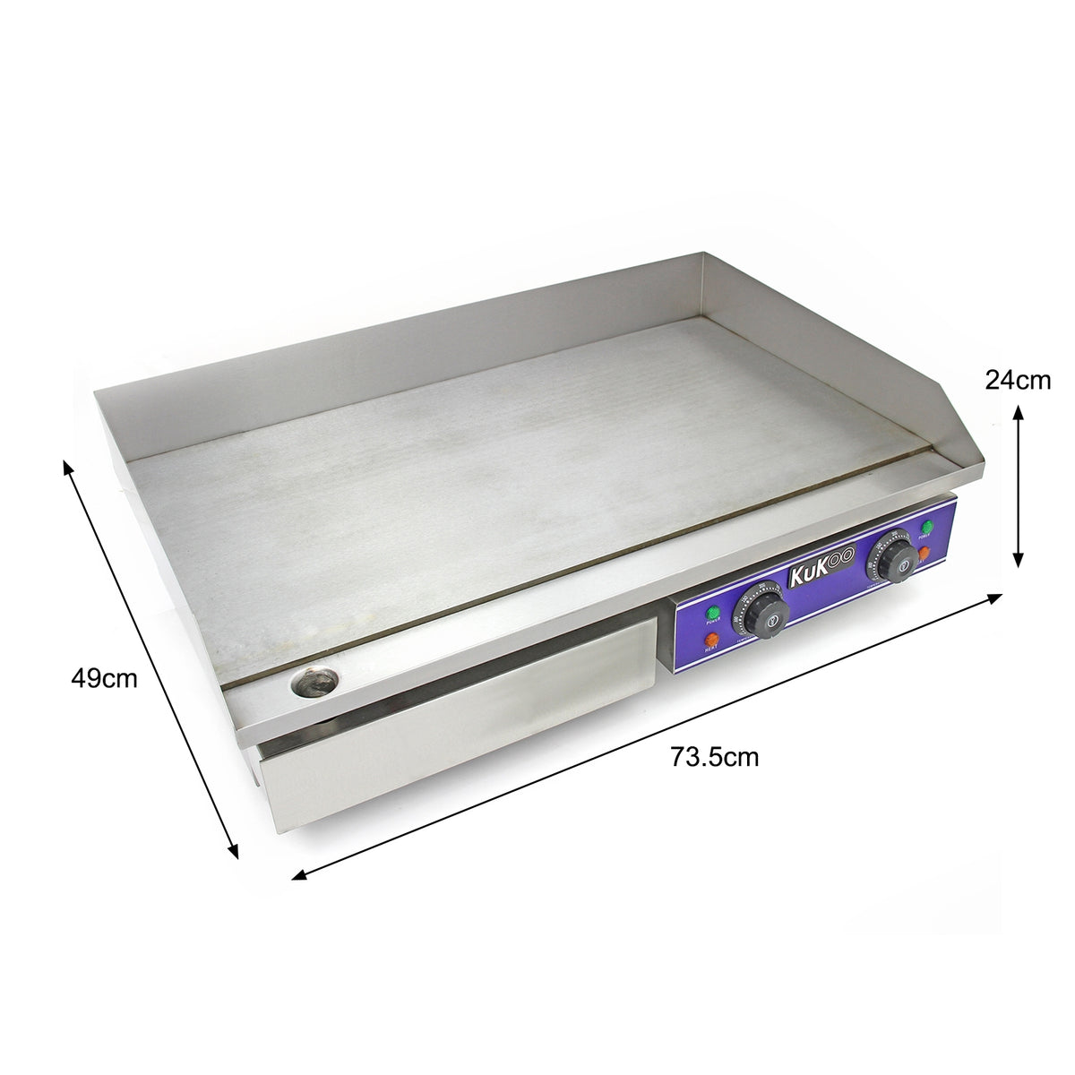 Gastro Griddle Platte Grillplatte 70cm aus Edelstahl, flache Oberfläche, zwei Temperaturregler, ideal für Grillen und Braten in der Gastronomie