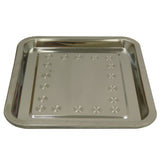 Edelstahl Serviertablett mit quadratischer Form, glänzender Oberfläche und dekorativem Muster aus kleinen Vertiefungen, ideal für Speisen und Getränke