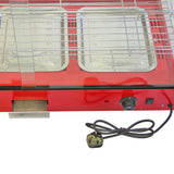 Rote KuKoo Vitrine mit Glasfront, zwei Edelstahlbehältern, verstellbarem Temperaturregler und Stromkabel, ideal für die Präsentation von Speisen