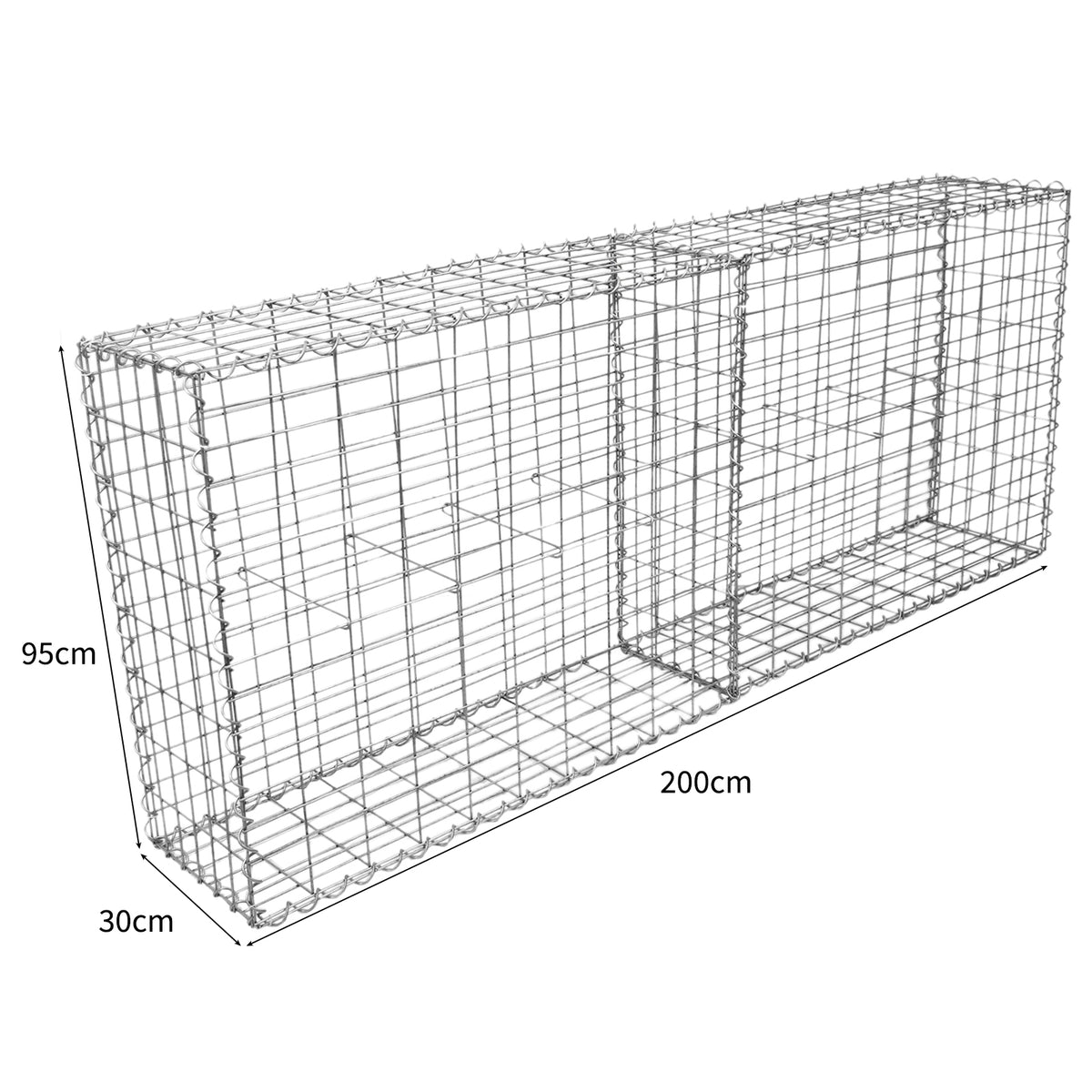 Zwei Gabionenkörbe aus verzinktem Stahl, rechteckig, mit den Maßen 100 x 95 x 30 cm, ideal für Garten- und Landschaftsbau, stabil und langlebig