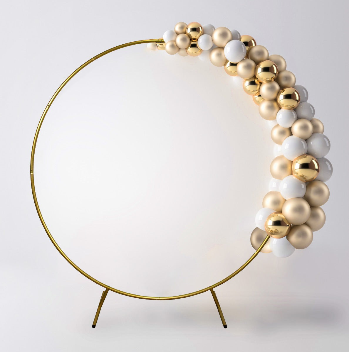 Eleganter Ballonbogen in Gold und Weiß, 200 cm hoch, mit glänzenden und matten Ballons, ideal für Hochzeitsdekorationen und festliche Anlässe