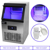 Edelstahl-Eiswürfelmaschine von KuKoo mit blauer Innenbeleuchtung, digitalem Display, Eisbehälter und kostenloser Eisschaufel, produziert 40 kg Eis pro Tag