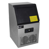 Elegante KuKoo Eiswürfelmaschine aus Edelstahl mit schwarzem Bedienfeld, digitalem Display und luftdurchlässigem Gitter für effiziente Kühlung