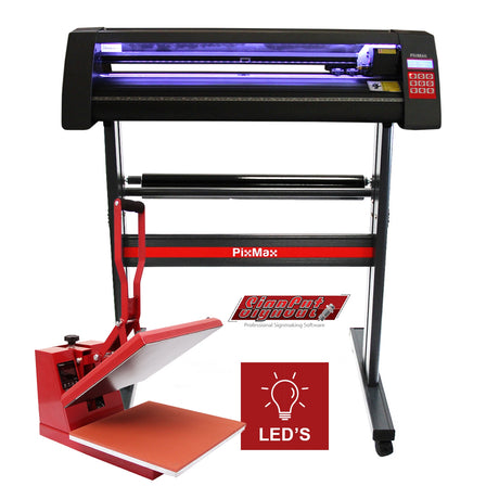 720 mm LED Schneideplotter in Schwarz mit rotem Transferpresse, inklusive Software, ideal für präzise Schneidarbeiten und Textildruck