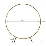 Goldener Ballonbogen mit einem Durchmesser von 200 cm und einer Höhe von 210 cm, stabiler Metallrahmen mit eleganten, minimalistischen Linien