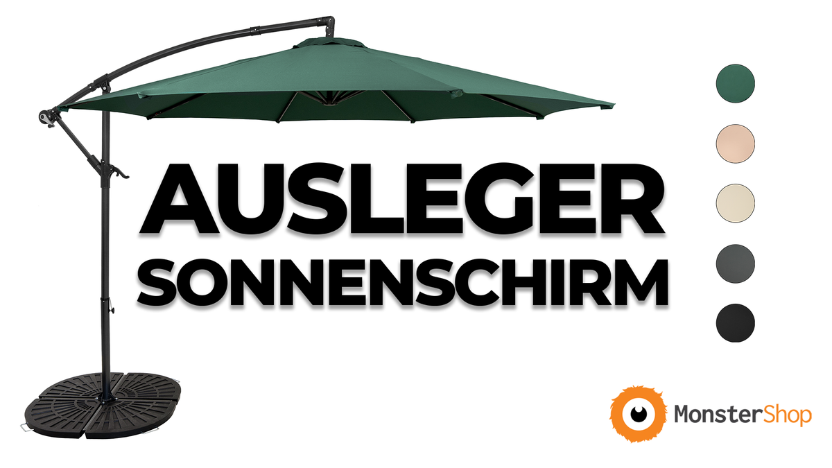 Ausleger-Sonnenschirm 3m mit Beschwerungsfuß - Schwarz