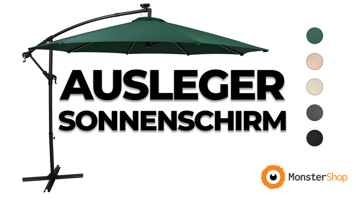 LED Ausleger-Sonnenschirm 3m - Schwarz
