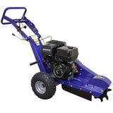 Die T-Mech 15PS Baumstumpffräse in leuchtendem Blau mit robustem Motor, großen Reifen und ergonomischem Griff für effizientes Fräsen von Baumstümpfen