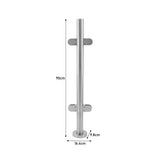 Hochwertiger Edelstahl-Mittelpfosten für Balustraden, 90 cm hoch, mit runder Basis und seitlichen Befestigungen, glänzende Oberfläche und robuste Konstruktion